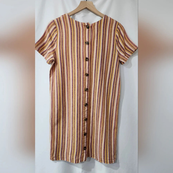 Madewell Womens Shift Dress Size XS Striped Linen Blend Buttons Euro Summer - Picture 6 of 7